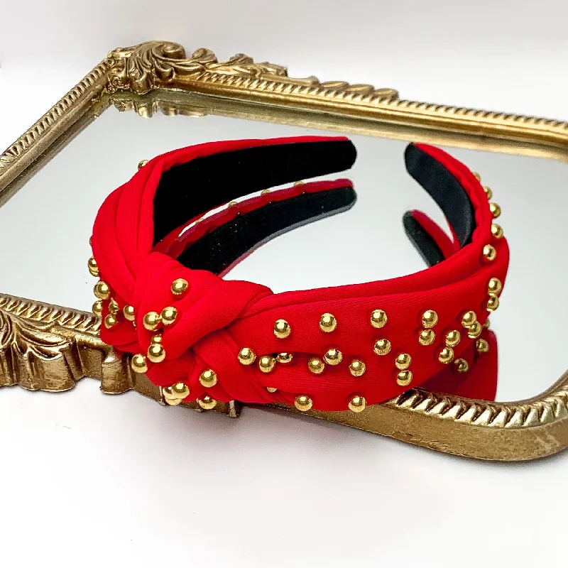 Gold Detailed Knot Headband in Red