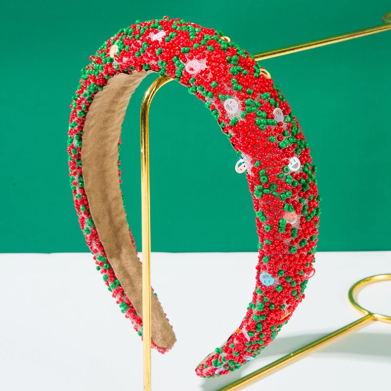 Wholesale The Hot-selling Christmas Inlaid with Red and Green Rice Beads Creative Headband