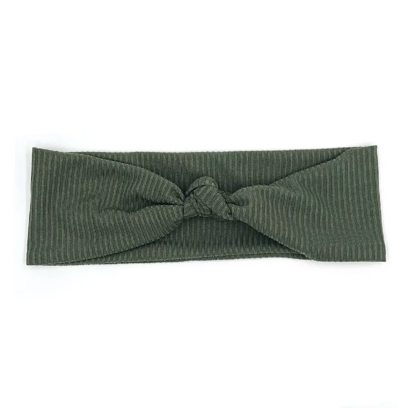 Olive Green Ribbed Top Knot Headband