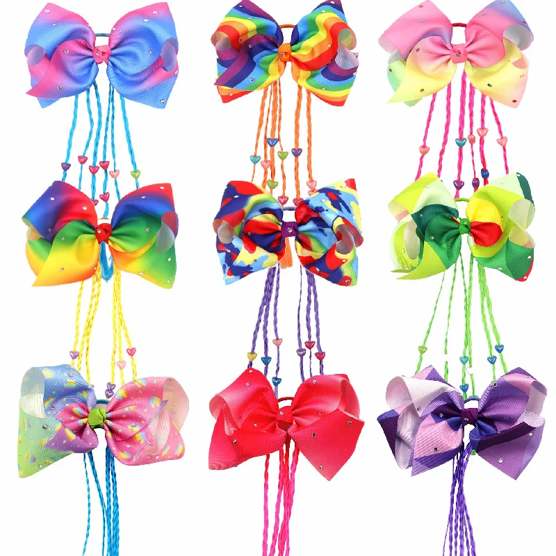 Wholesale Rainbow Colors Twist Braid Bow Hair Ties