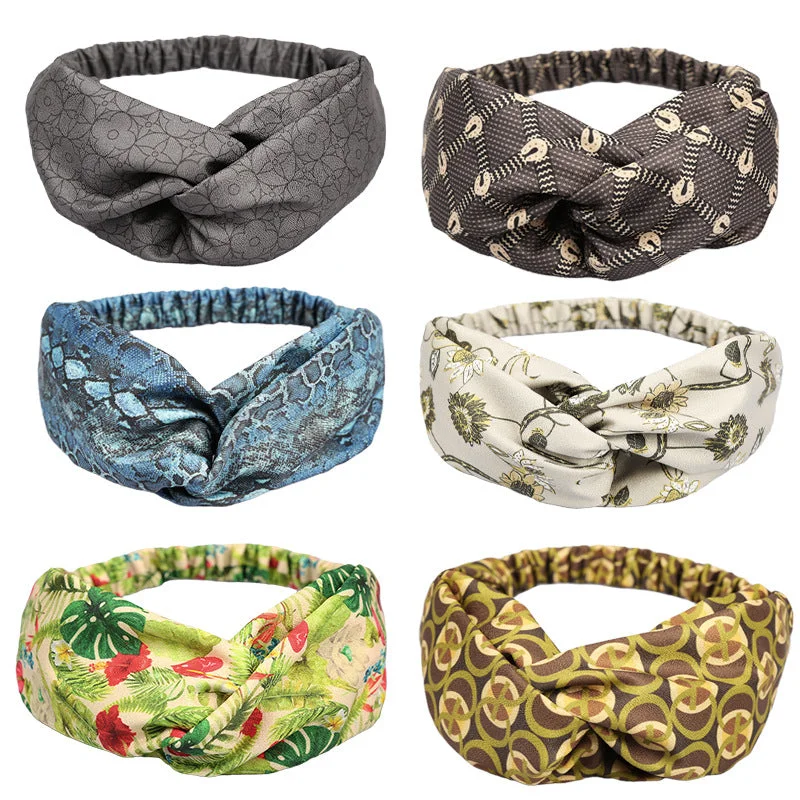 Wholesale Vintage Satin Geometric Pattern Printed Headbands