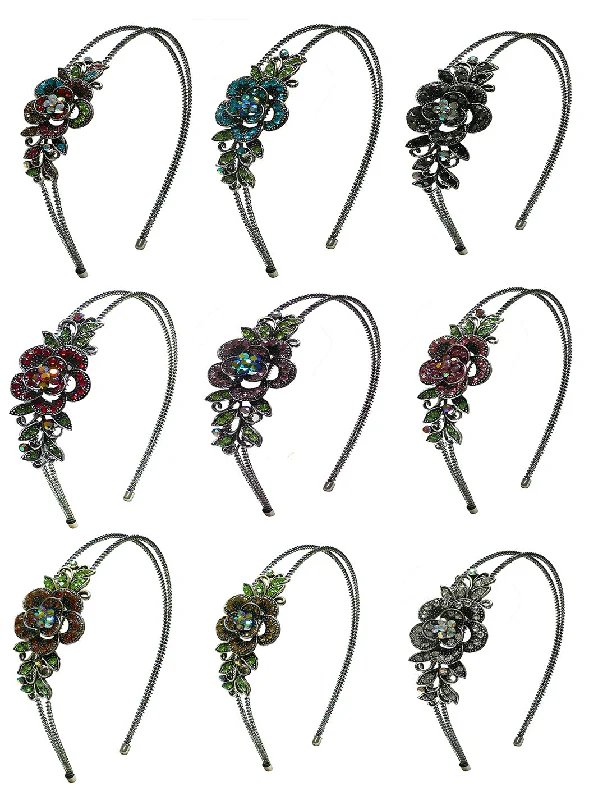 Set of 7 to Set of 9 Crystal Flower Headbands Resilient Metal Wire Hairband Headbands U86121-0119-7to9