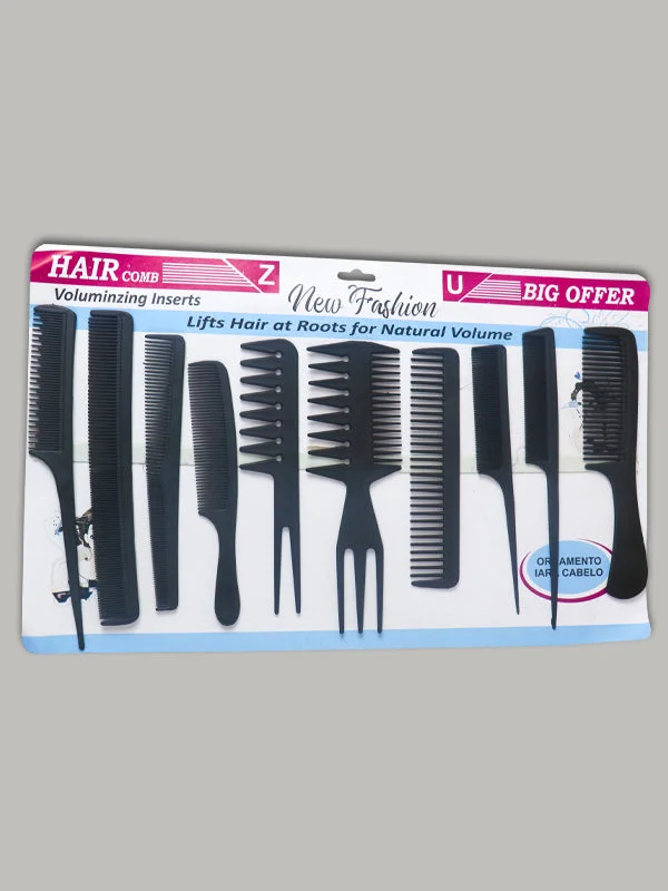 Pack Of 10 Professional Styling Comb Set Black