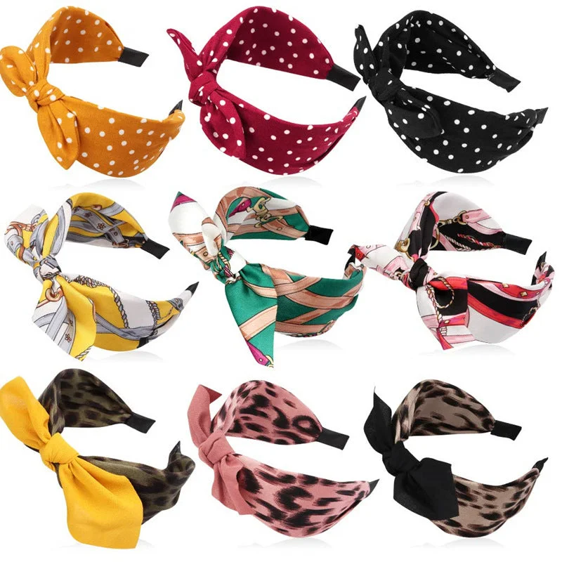 Wholesale Leopard Rabbit Ears Knotted Wide Version of Hairband Hair Headband