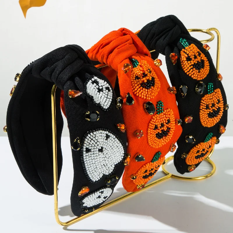 Wholesale New Halloween Women's Hand-sewn Rice Bead Pumpkin Ghost Pattern Headband