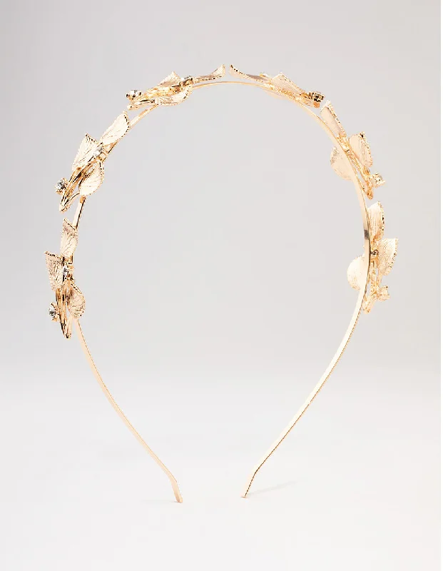 Gold Small Leafy Crystal Headband