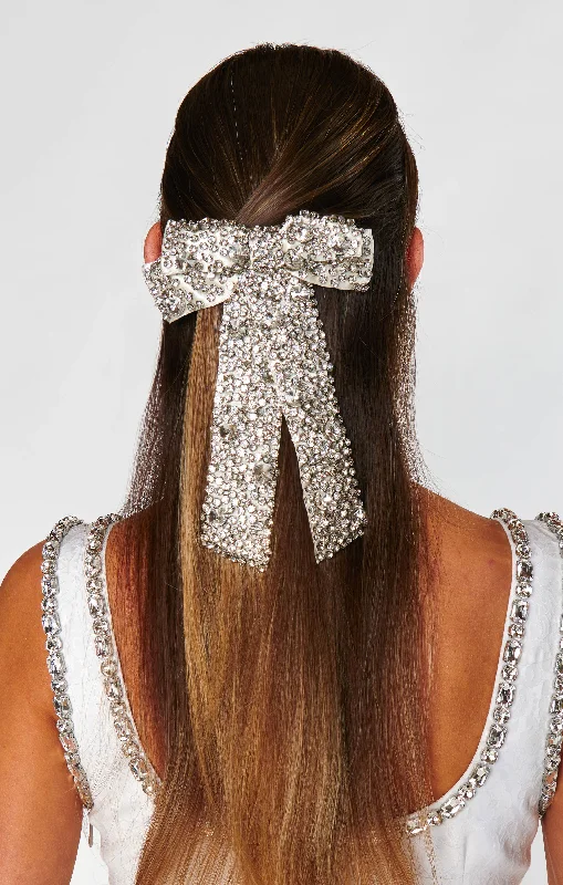 Crystal Hair Bow ~ Silver