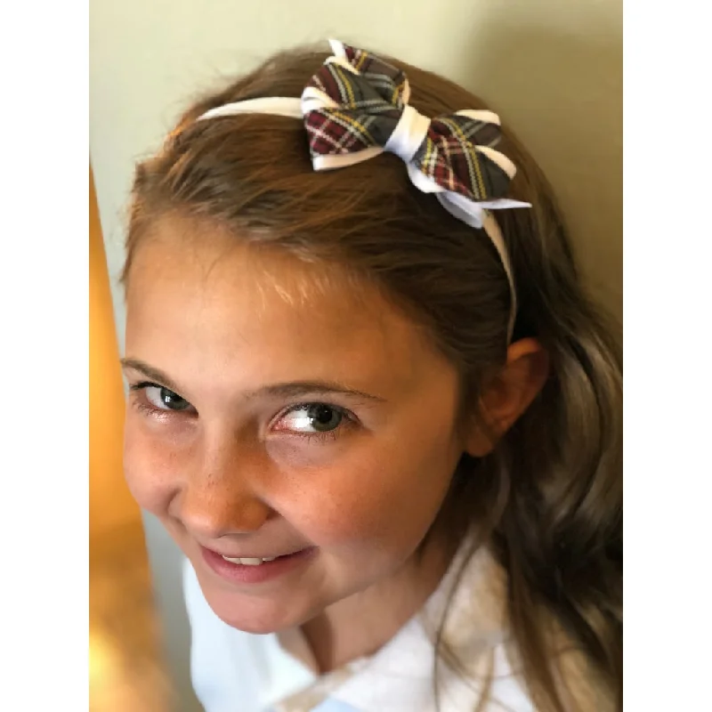 Mini Monarch Plaid Bow on White Headband (Qty 1)