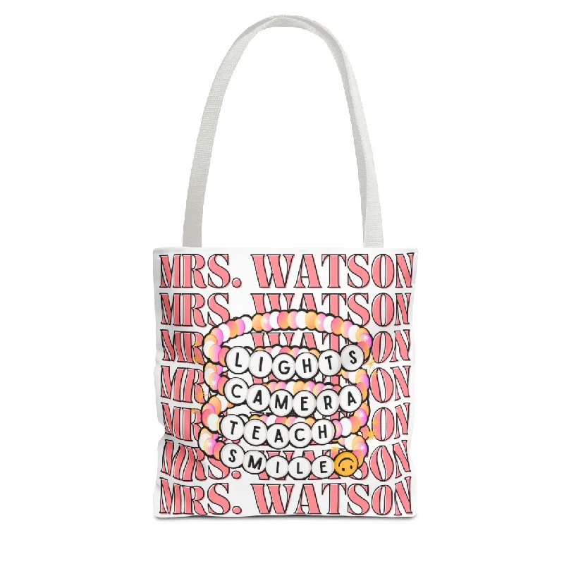 Custom Name Lights Camera Teach Smile Tote Bag