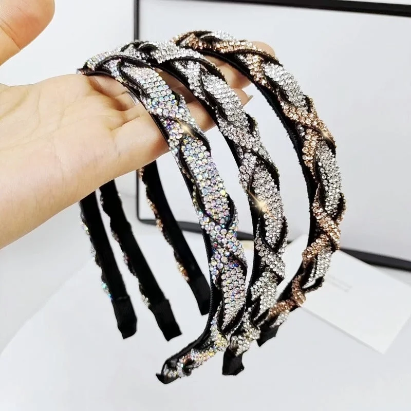 Wholesale Light Luxury Color Blocked Full Diamond Fashionable Versatile High End Sensation Sparkling Diamond High End Headband