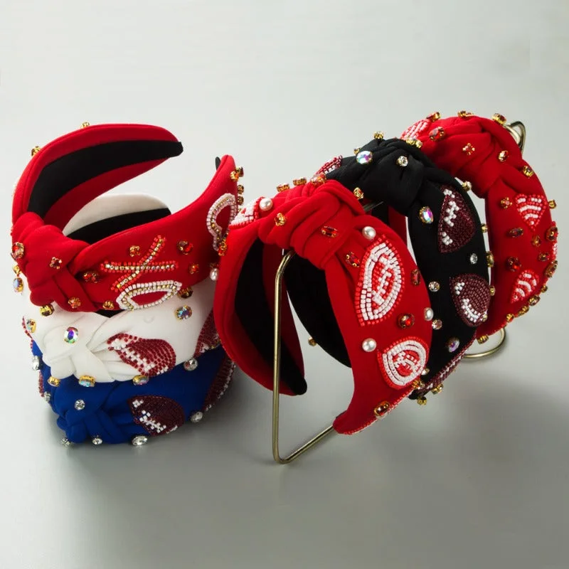 Wholesale High Quality Rhinestone Hand-sewn Football Pearl Headband