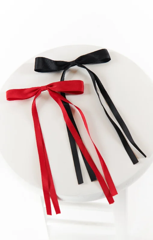 Thin Hair Bow Set ~ Red & Black