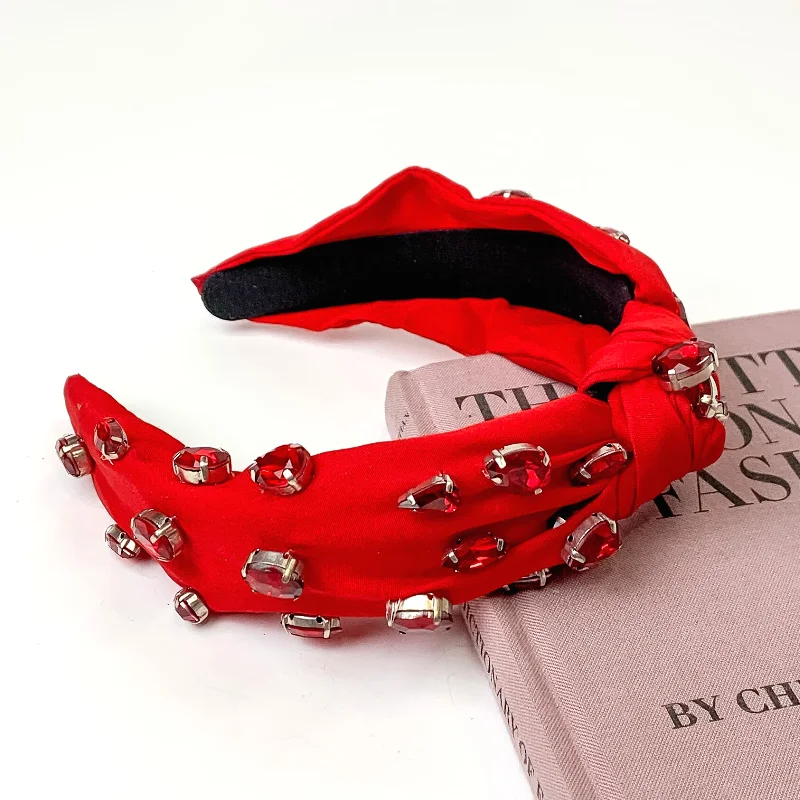 Crystal Detailed Knot Headband in Red