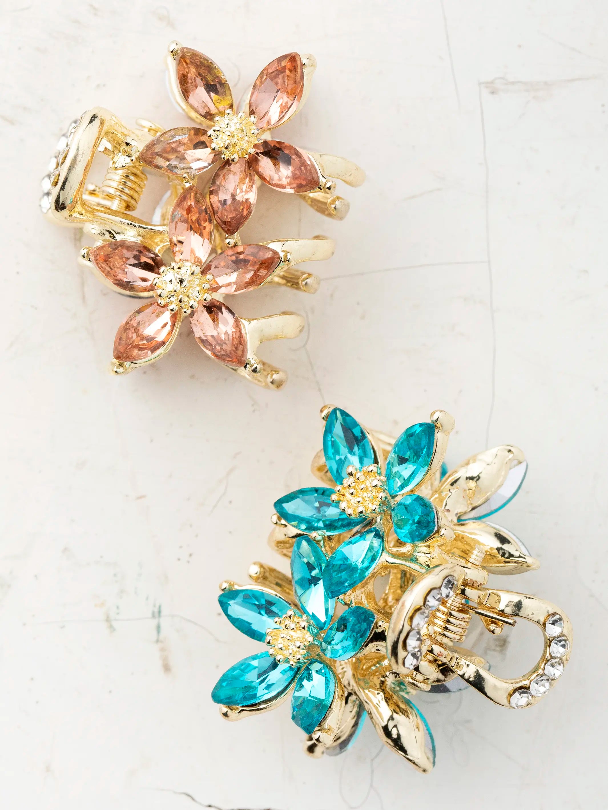 Rhinestone Blossom Claw Clips, Set of 2 - Multicolored