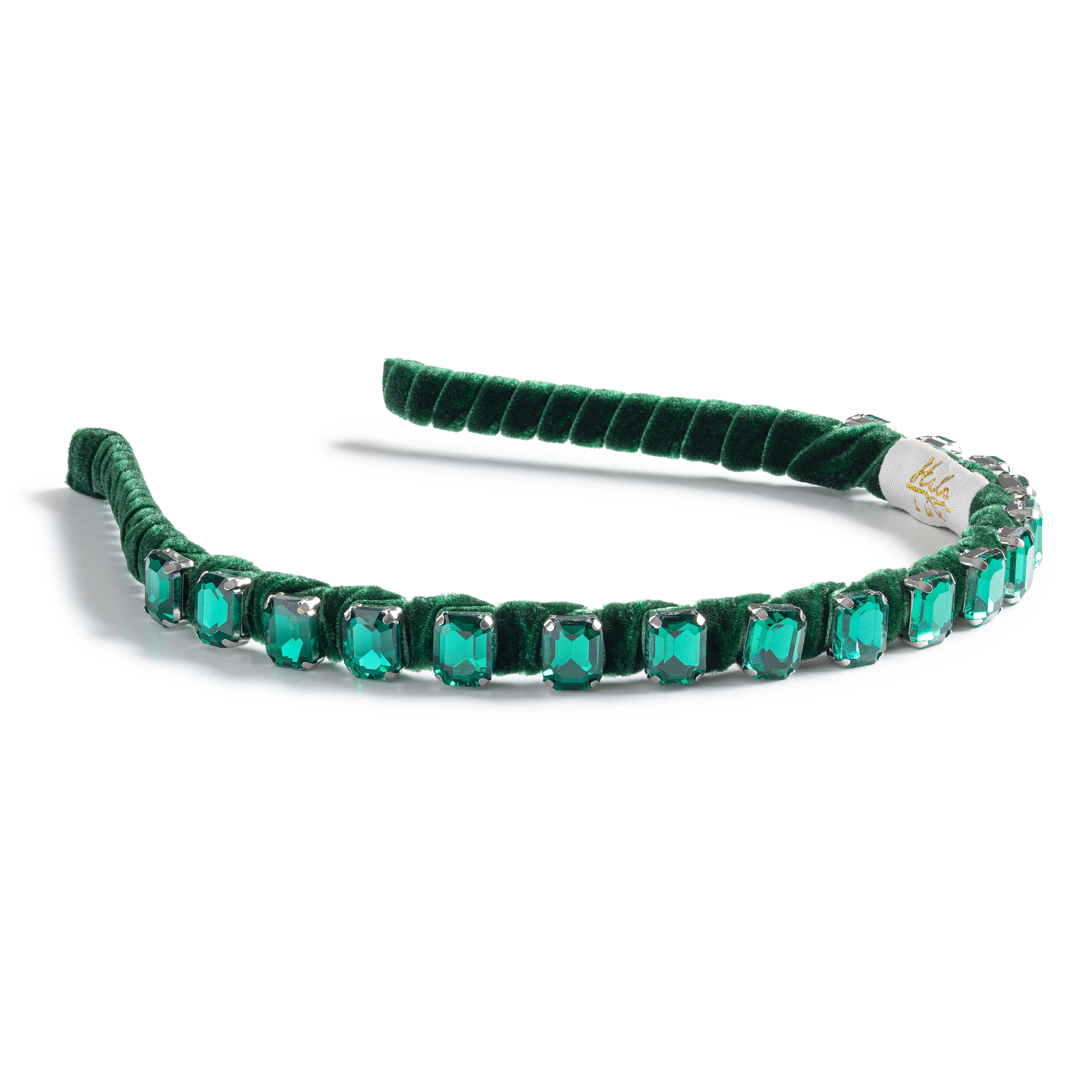 Halo Luxe Crystal Velvet Headband - Emerald