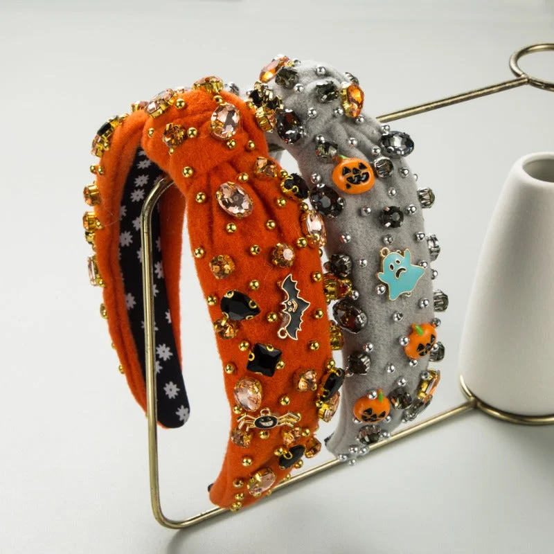 Wholesale Halloween Retro Beaded Ghost and Pumpkin Dark Style Headbands