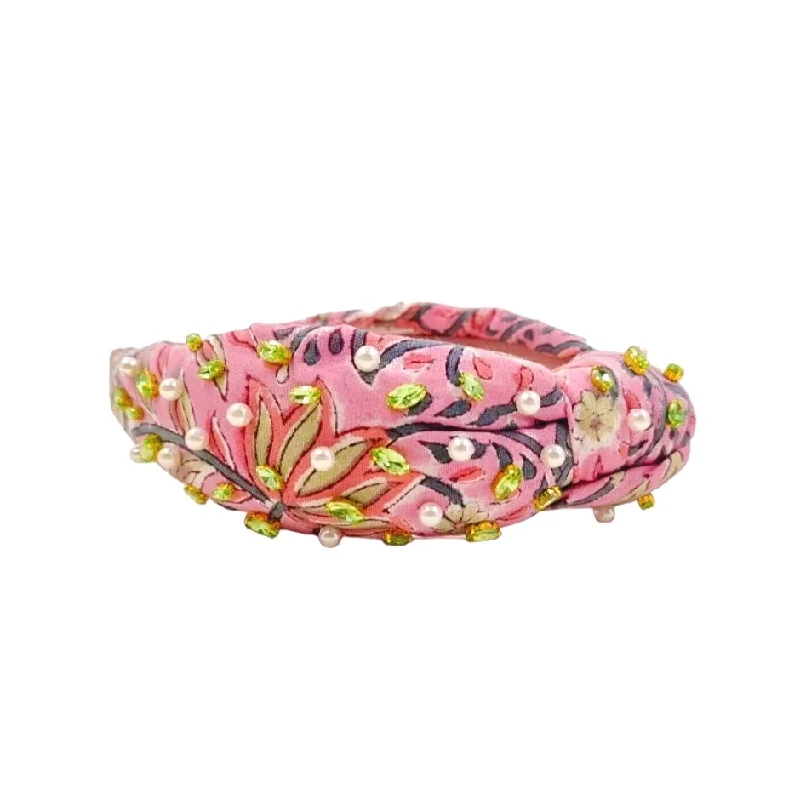 Bella Pink Floral Block Print Knotted Headband