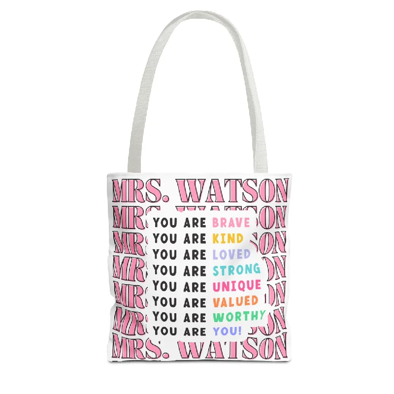 Custom Name Positive Affirmations Teacher Tote Bag