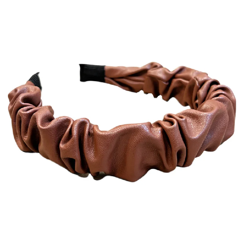 Scrunch Headband - Faux Leather Brown