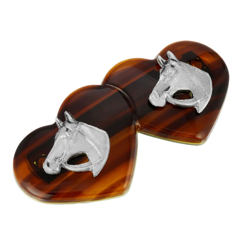 1928 Jewelry® Silver Tone Brown Tortoise Heart Barrette With Horse Heads