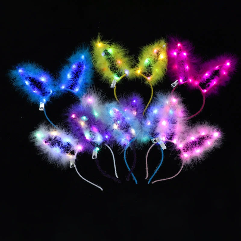 Wholesale Plush Rabbit Ears Cat Ears Antlers Gold Feather Garland Lantern Headband