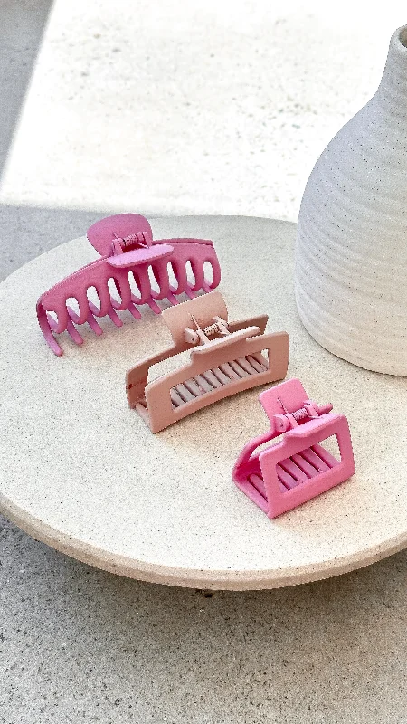 Larna 3 Pack Claw Clips - Pink/Beige