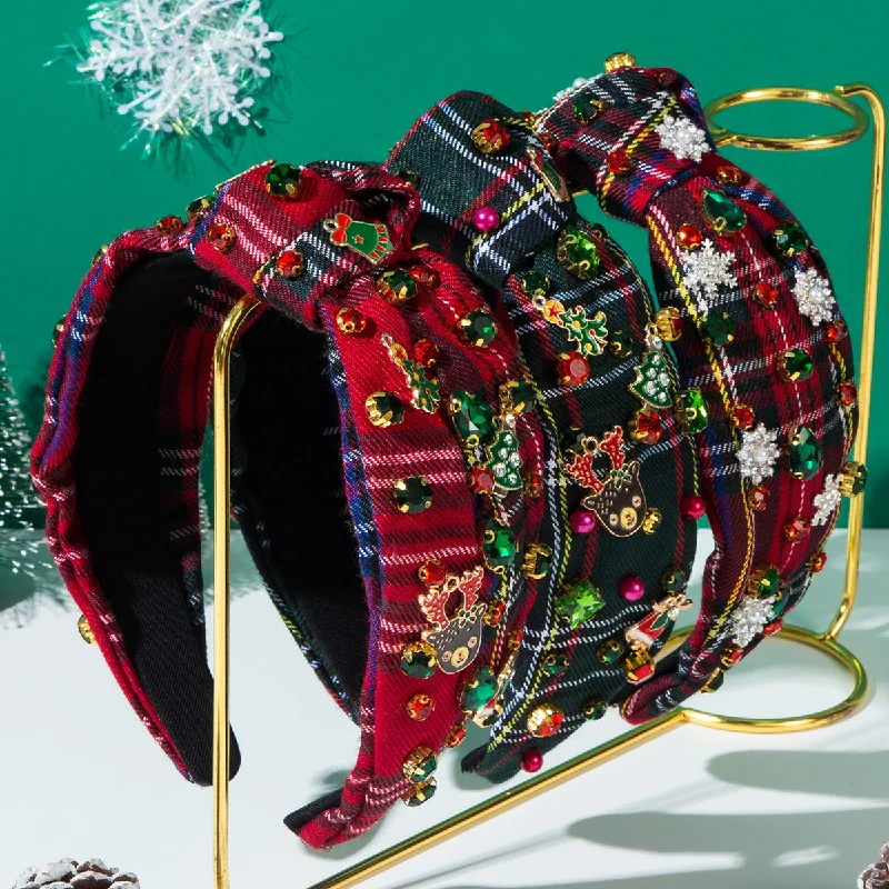 Wholesale Hot Selling Christmas Check Fabric Knotted Headband Christmas Series Holiday Hair Accessories