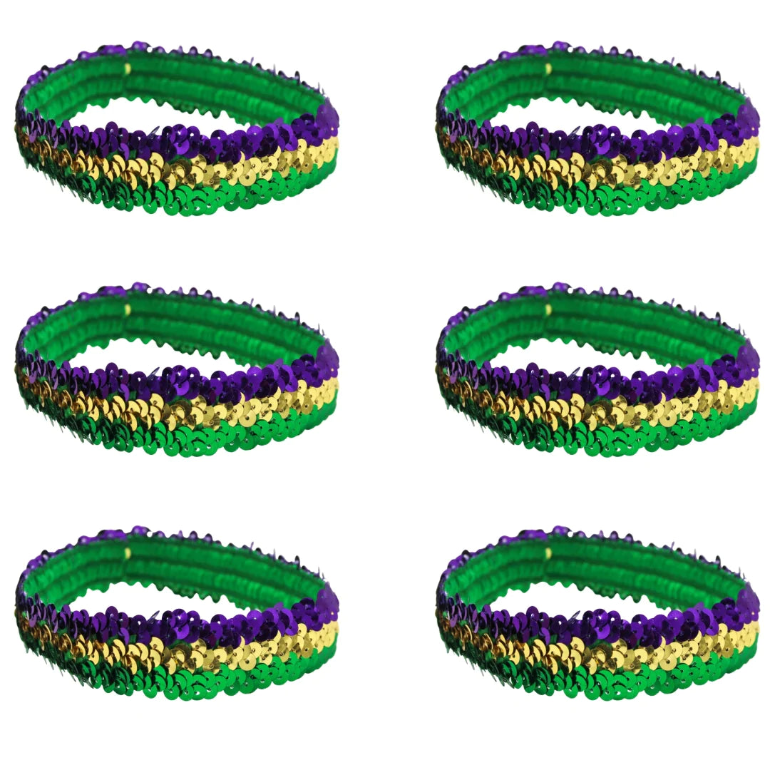 Green, Gold, and Purple Sequin Headband (Pack of 6)