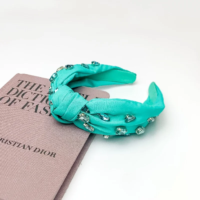 Crystal Detailed Knot Headband in Turquoise Green