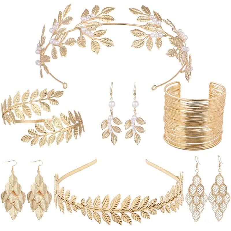 Wholesale European and American Bride Golden Leaf Leaf Headband