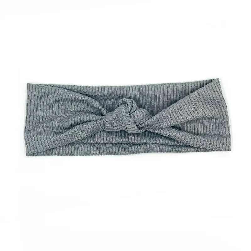 Grey Ribbed Top Knot Headband