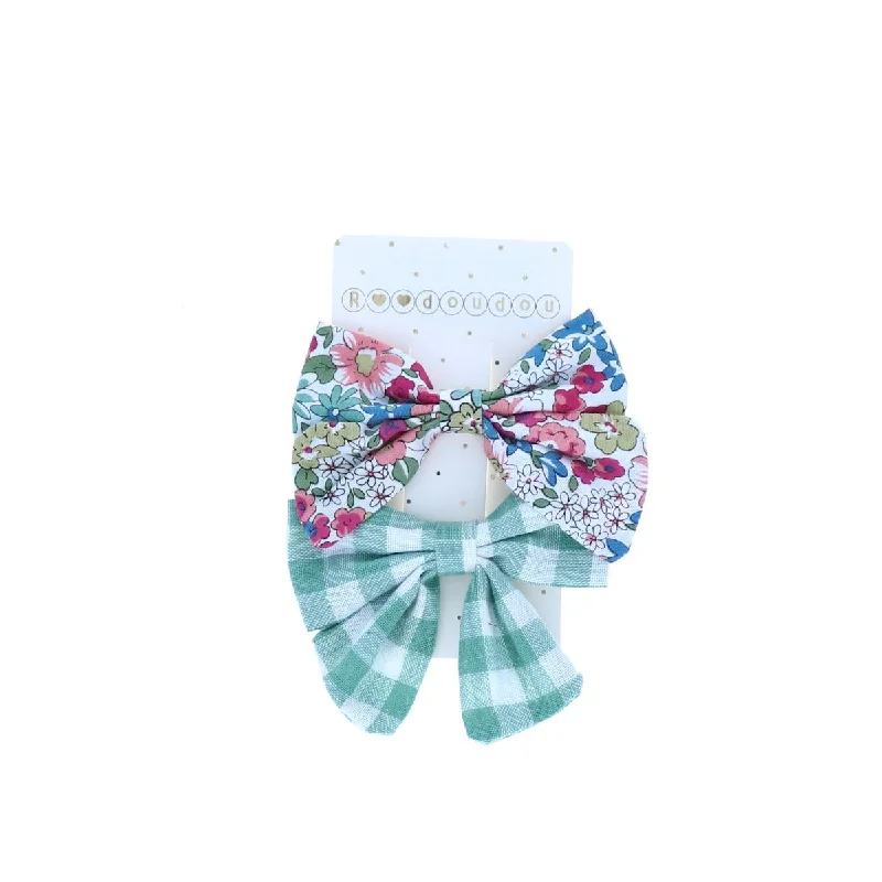 Hair Clips - Bow - Floral/Check