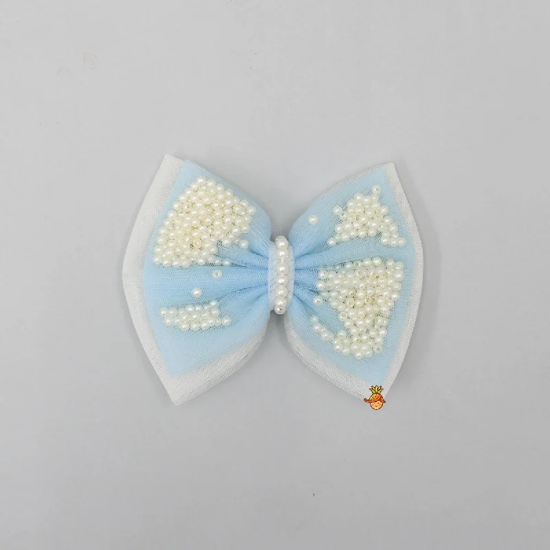 Blue And White Net Dual Bowie Hair Clip