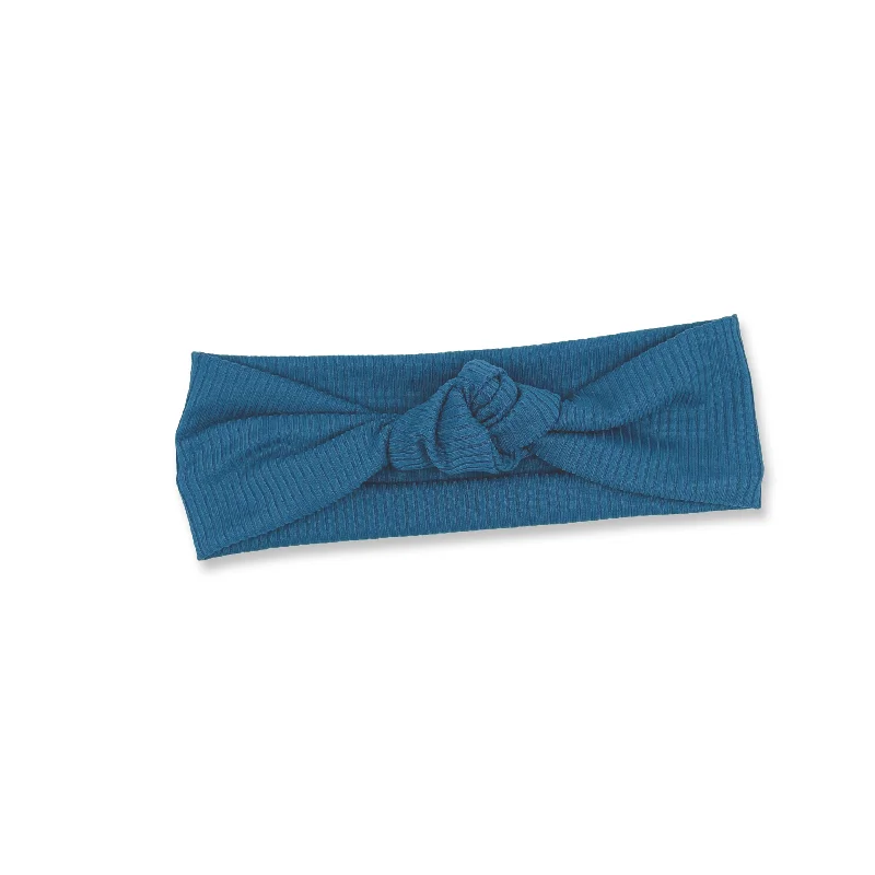 Blue Ribbed Top Knot Headband