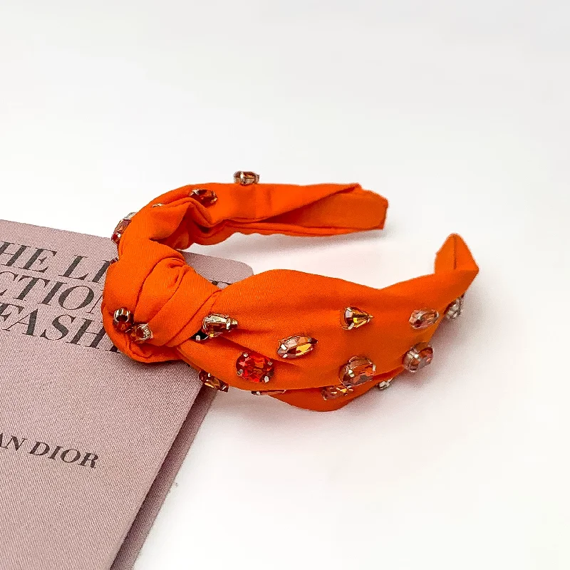 Crystal Detailed Knot Headband in Orange