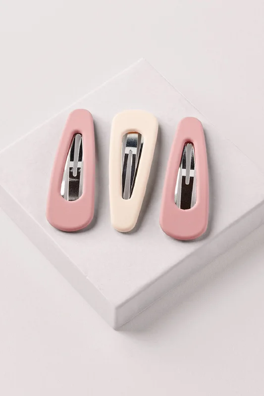 Snap Triangles Matte Hair Clips Set - Blush & Cream