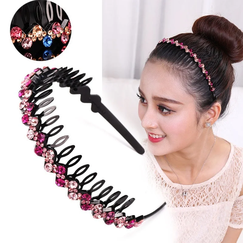 Wholesale Rhinestone Black Full Diamond Wave Fashion Headband