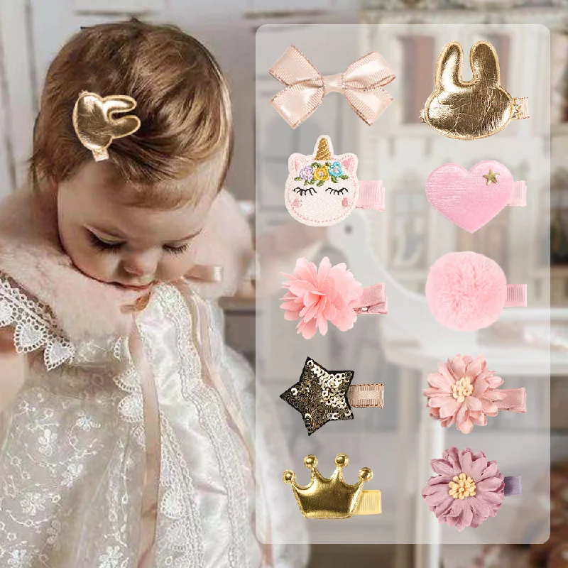 Wholesale PU Leather Cotton Filled Rabbit Crown Star Love Bow Hair Clip Set