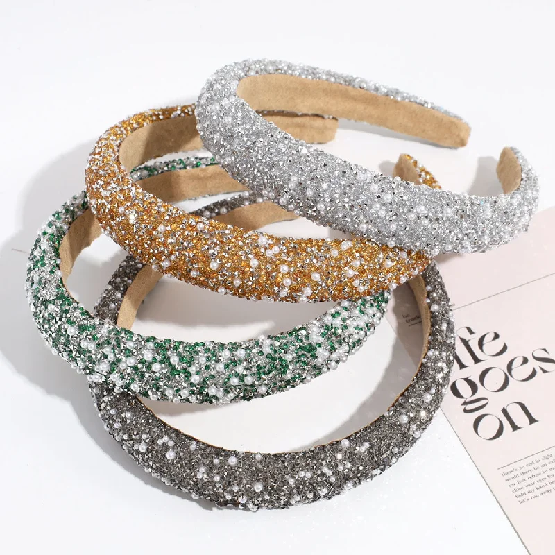 Wholesale Minimalist Imitation Pearl Sponge Rhinestone Headbands