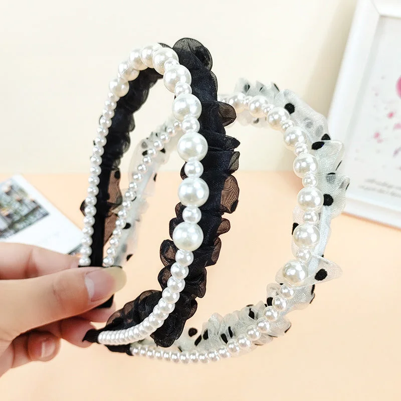 Wholesale Mesh Beaded Wave Point Hair Hoops