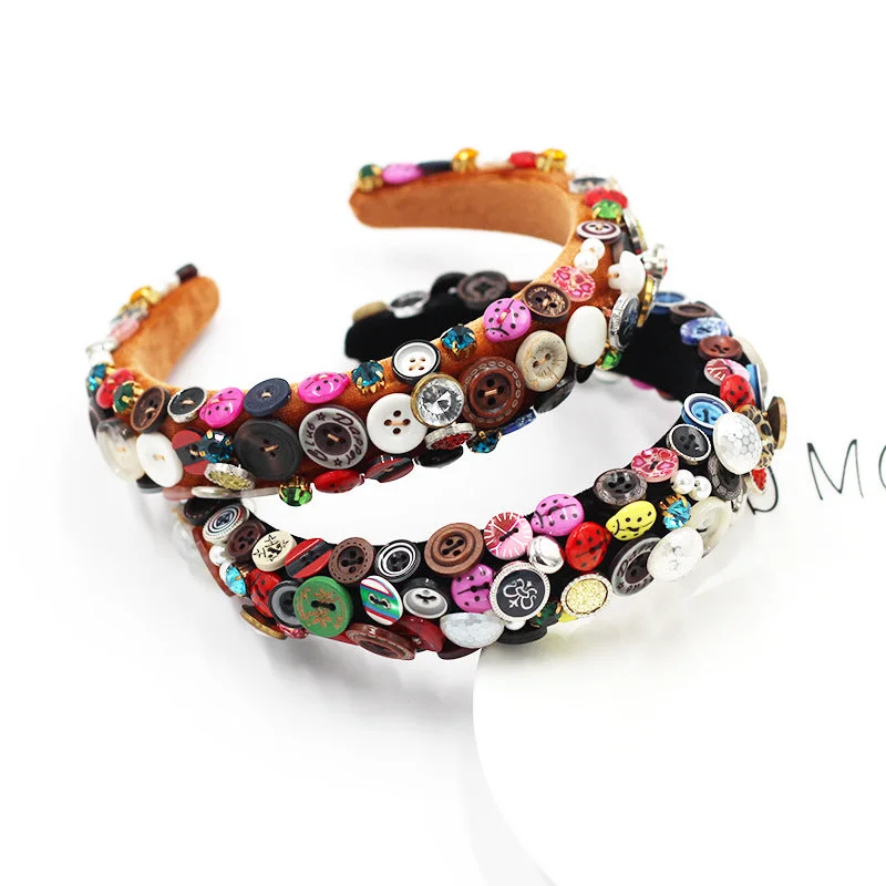 Wholesale Colored Button Geometric Fabric Hair Hoop