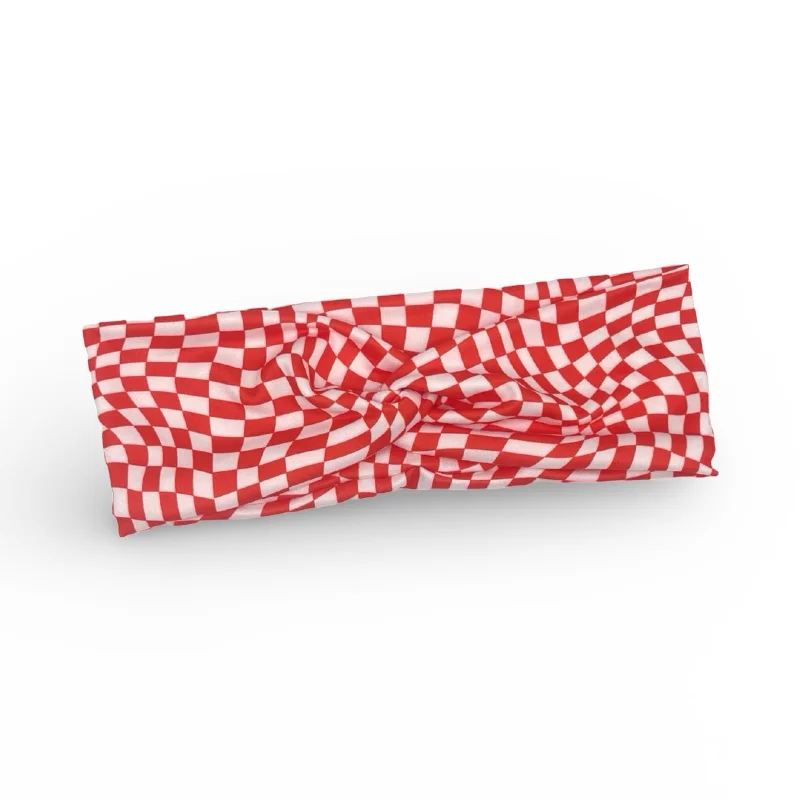 Red Ribbon Check Knotted Headband