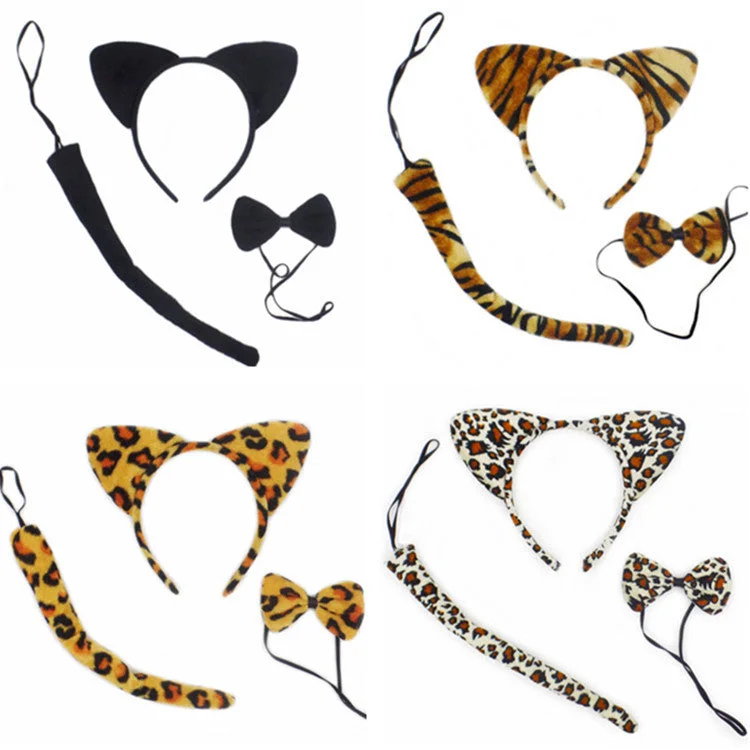 Wholesale Children's Cartoon Cat Ears Collar Tail Cloth Headband