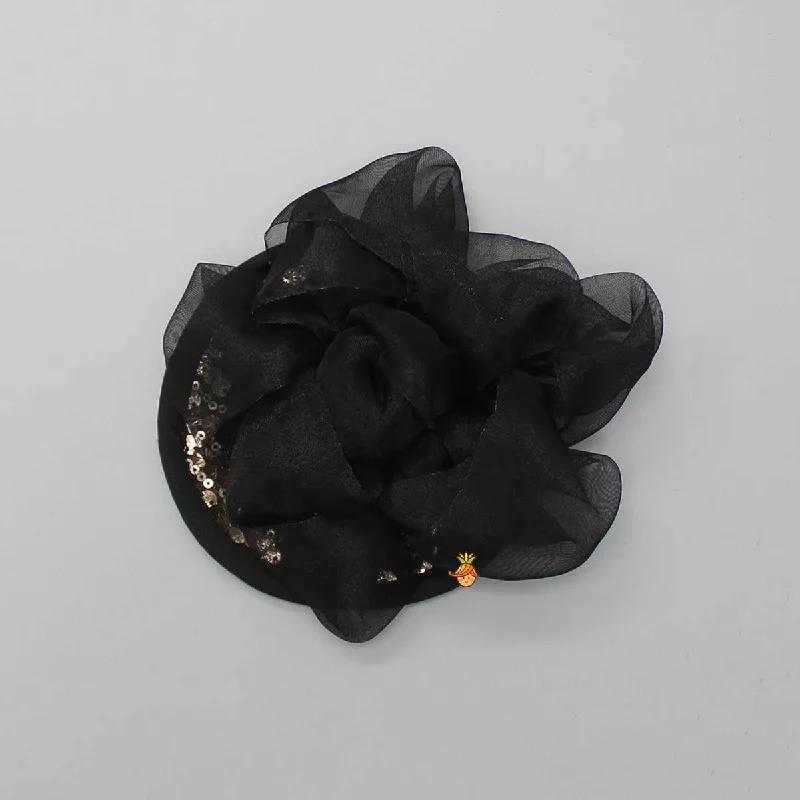 Shiny Sequin And Floral Black Hair Clip