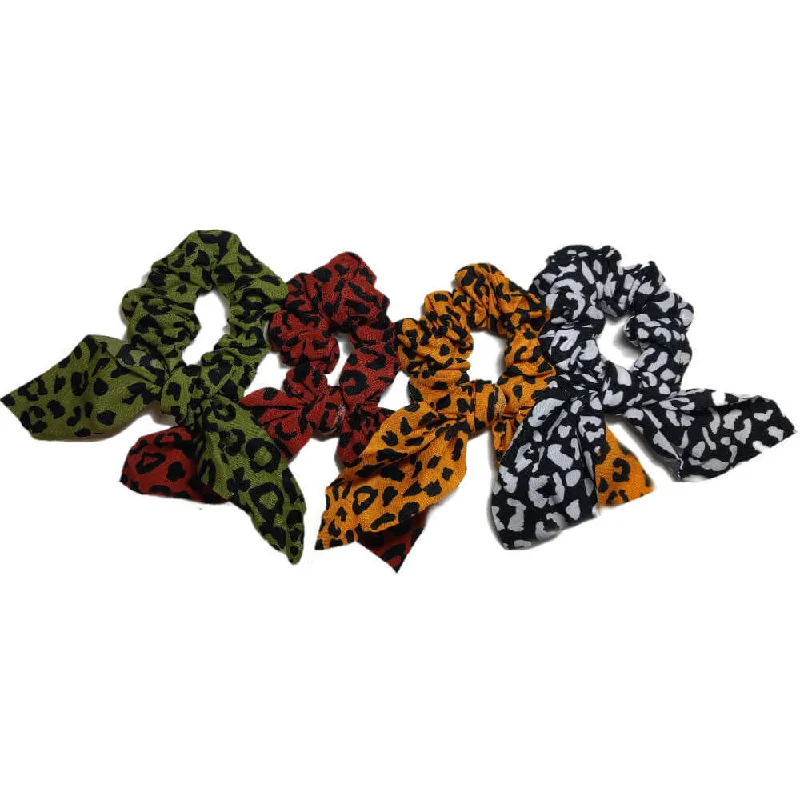 Two-tone Leopard Print Scrunchies with Tails