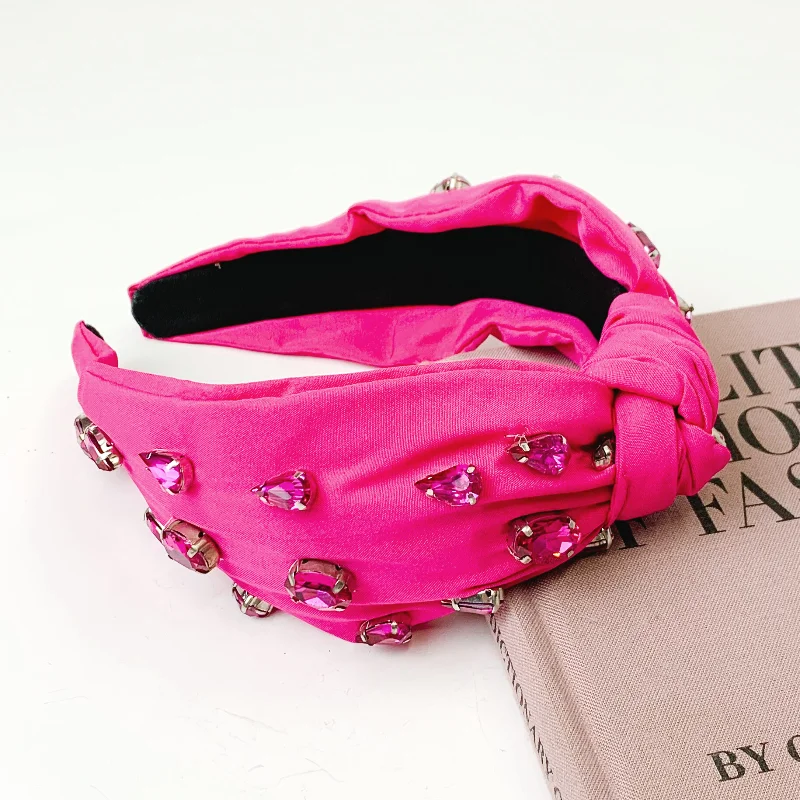 Crystal Detailed Knot Headband in Fuchsia