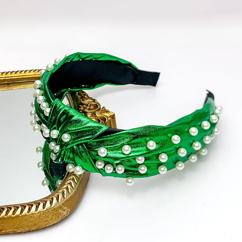 Pearl Detailed Knot Headband in Green