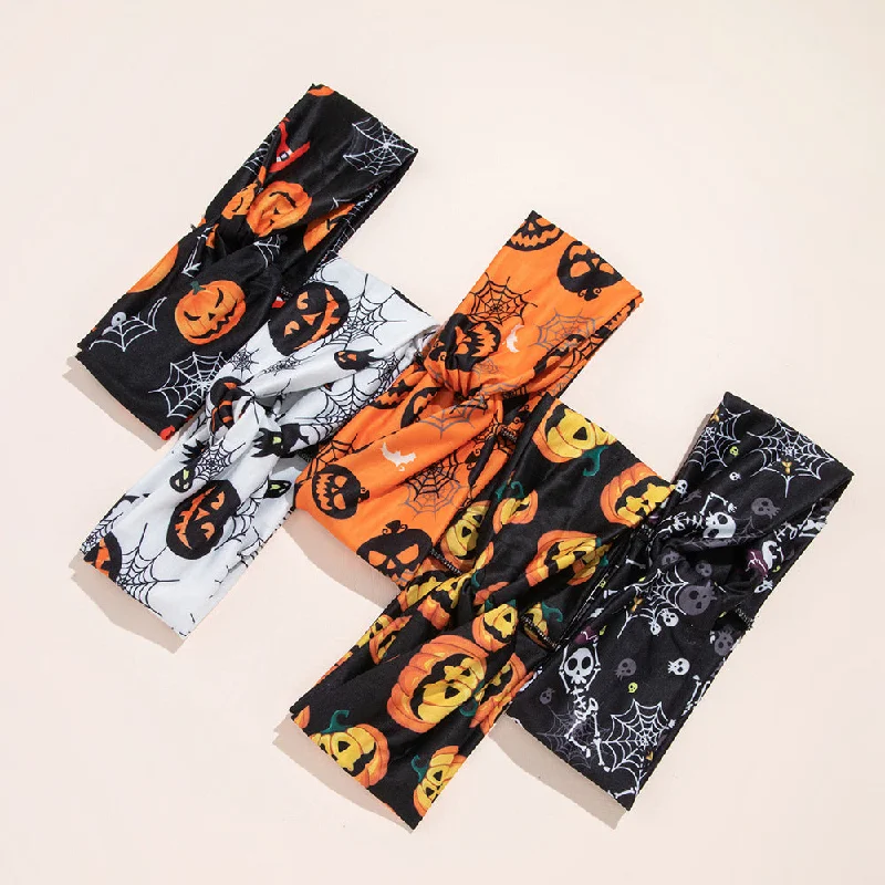 Wholesale Halloween Double Layer Cross Knot Pumpkin Skull Ghost Spider Bat Headband