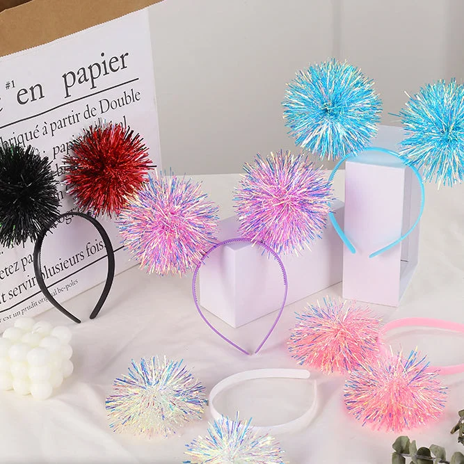 Wholesale Colorful Bright Silk Laser Hair Ball Party Headband