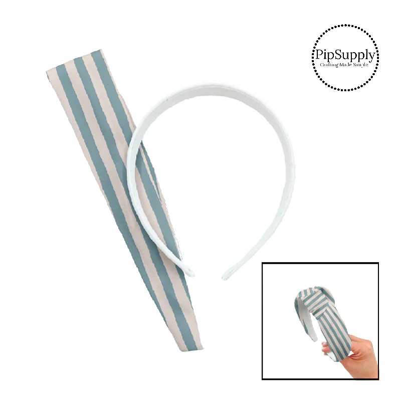 Retro Blue Beach Stripes DIY Knotted Headband Kit